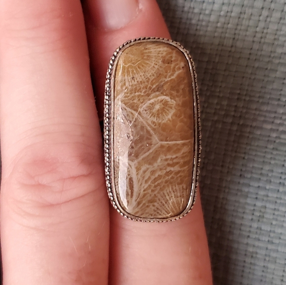 New Fossil Coral 925 Silver Ring. - Picture 11 of 12